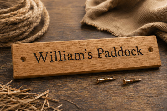 Personalised Solid Oak Paddock Gate Sign - The Merchants Mark