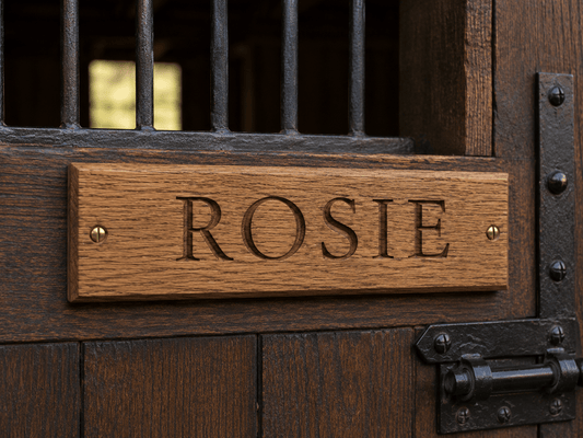Engraved Oak Stable Name Plaque - The Merchants Mark