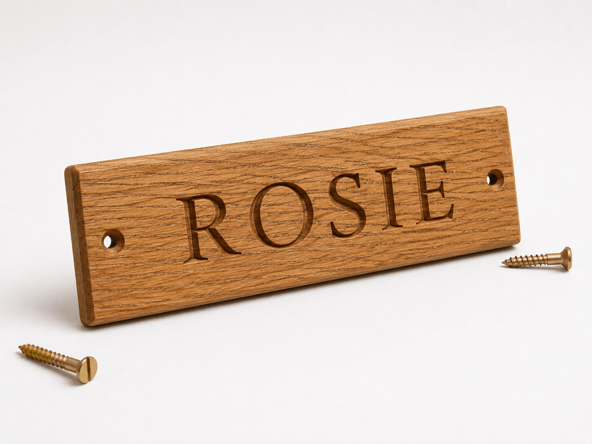 Engraved Oak Stable Name Plaque - The Merchants Mark