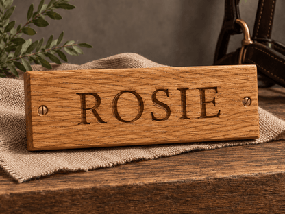 Engraved Oak Stable Name Plaque - The Merchants Mark
