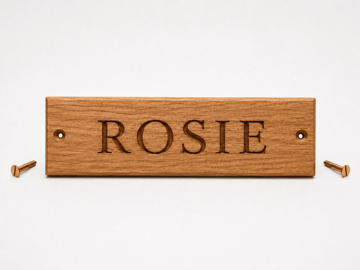 Engraved Oak Stable Name Plaque - The Merchants Mark