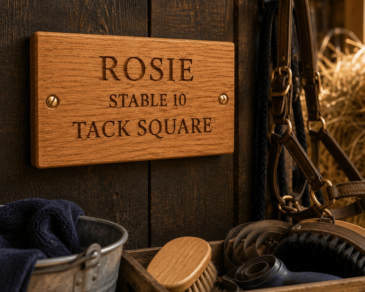 Engraved Oak Tack Square Plaque - The Merchants Mark