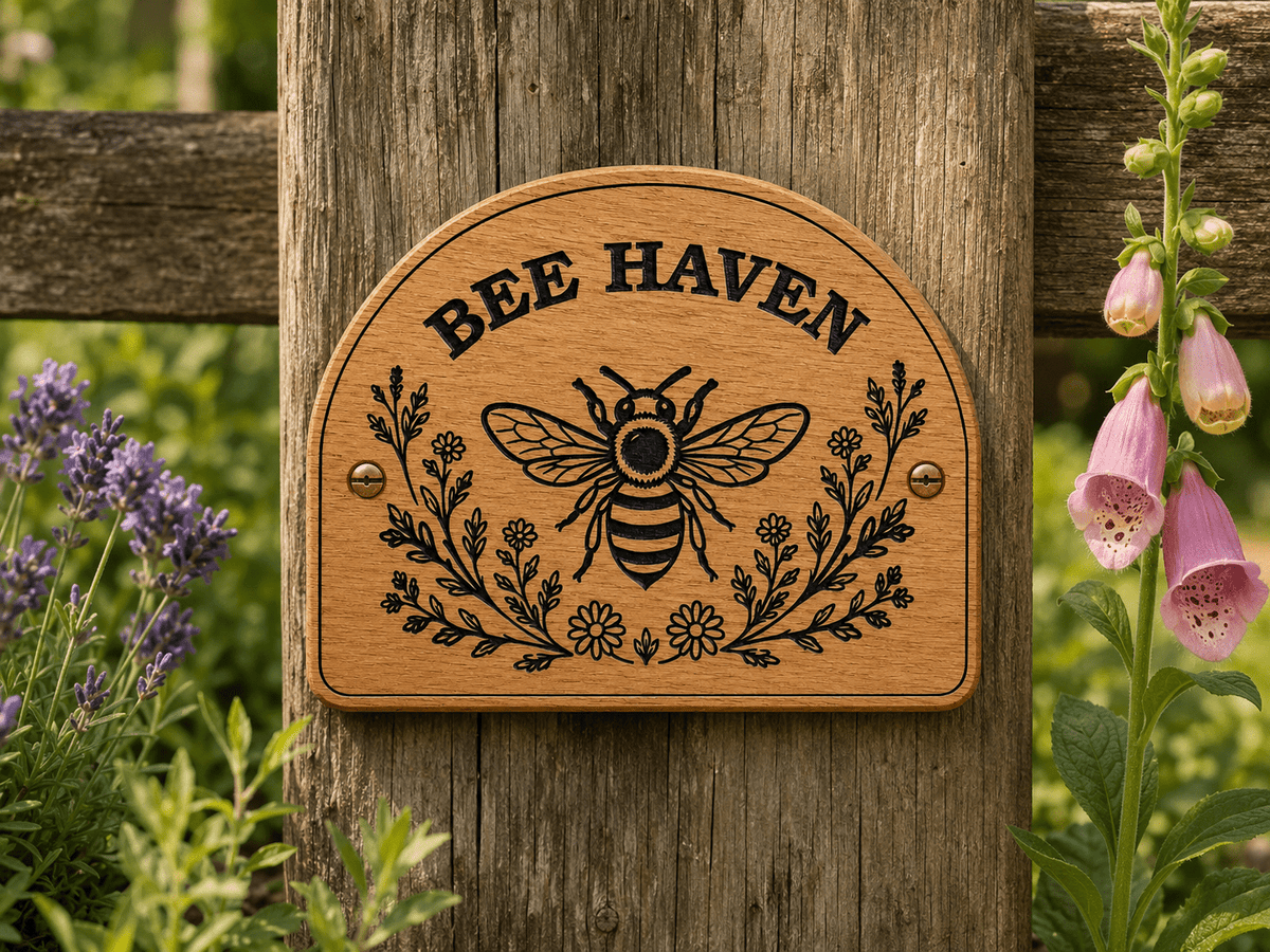 Personalised Solid Oak Bee Haven Sign - The Merchants Mark