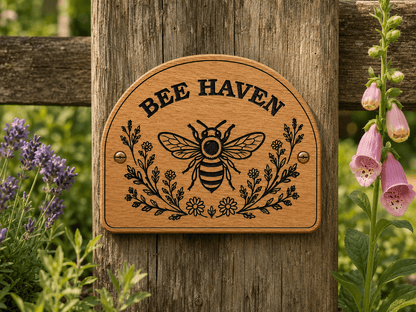 Personalised Solid Oak Bee Haven Sign - The Merchants Mark
