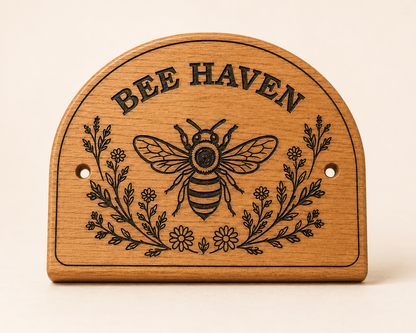 Personalised Solid Oak Bee Haven Sign - The Merchants Mark