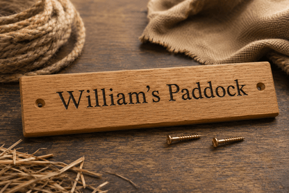 Personalised Solid Oak Paddock Gate Sign - The Merchants Mark