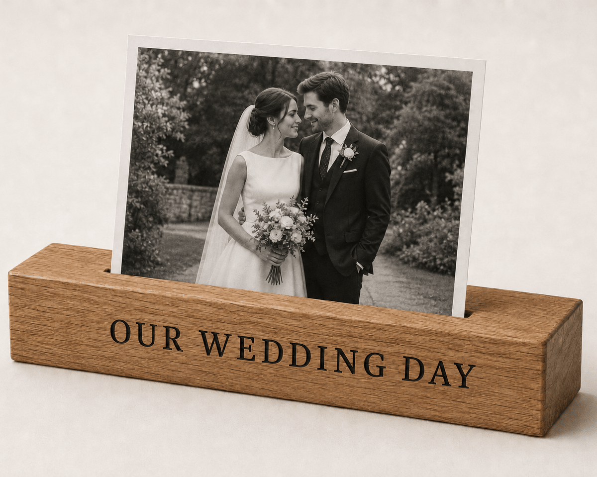 Solid Oak Personalised Photo Block - The Merchants Mark