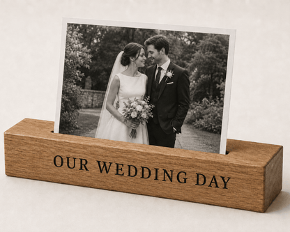 Solid Oak Personalised Photo Block - The Merchants Mark