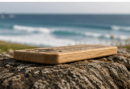 Personalised solid oak Wayfinder direction sign viewed from side